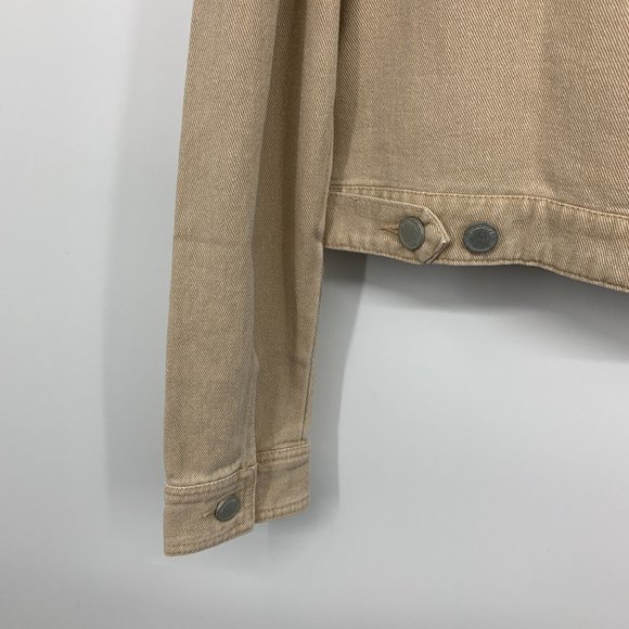 Blank NYC Denim Jacket Rose Dust Beige Button Down Crop - Picture 12 of 13